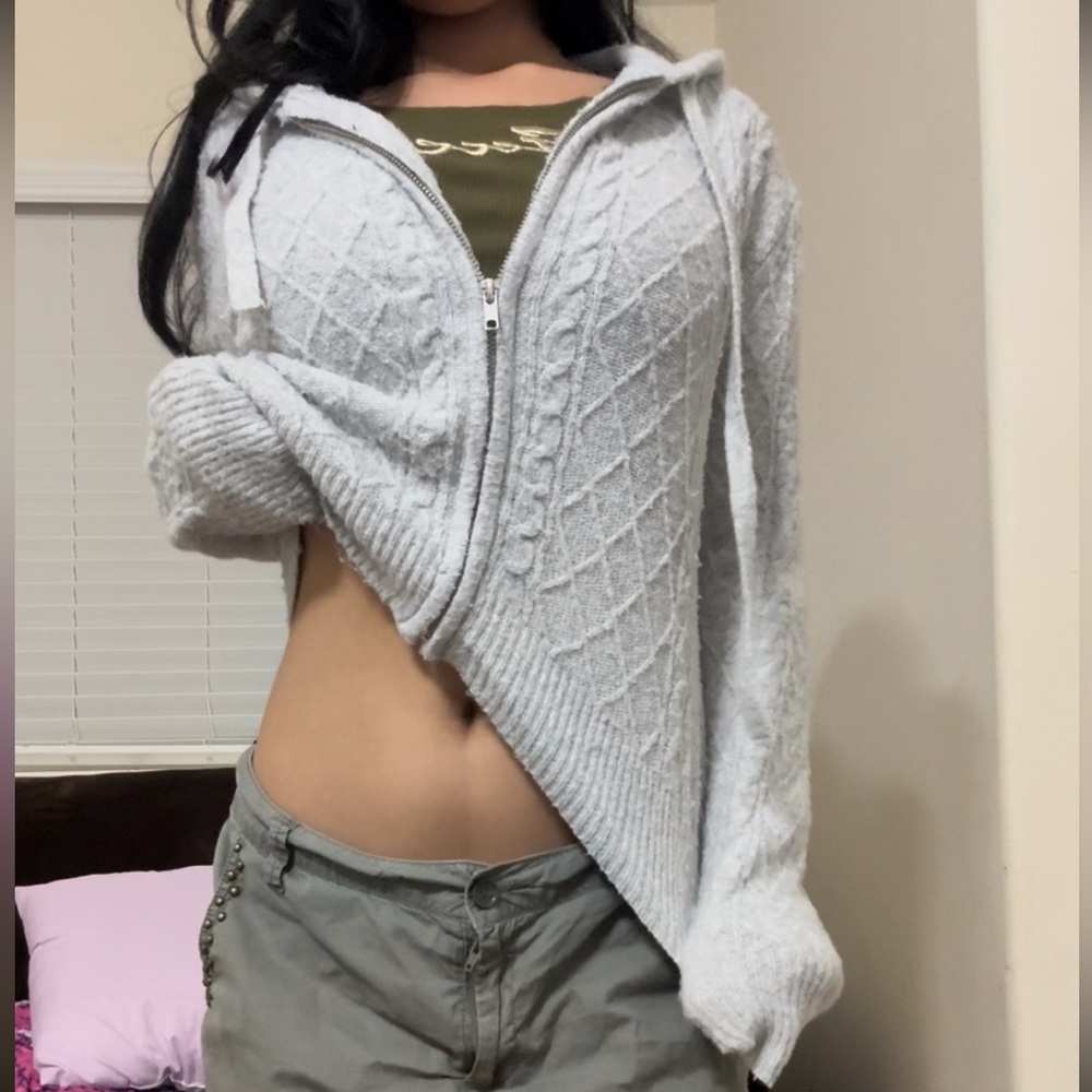 Cable knit zip up cardigan